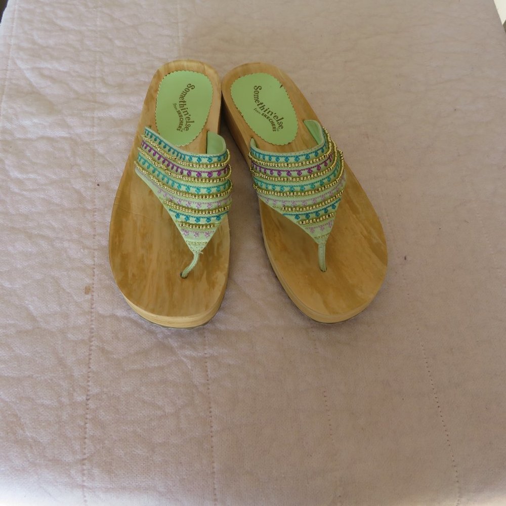 Women's Somethin' by Skechers Beaded Embroidered Thong Sandals